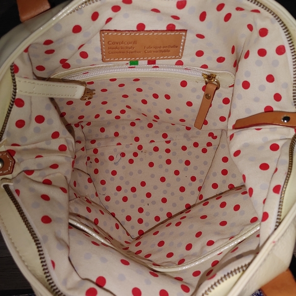 Calvacanti Italy Cream Ivory Patent Leather Satchel Tote Shoulder Bag - Picture 5 of 16